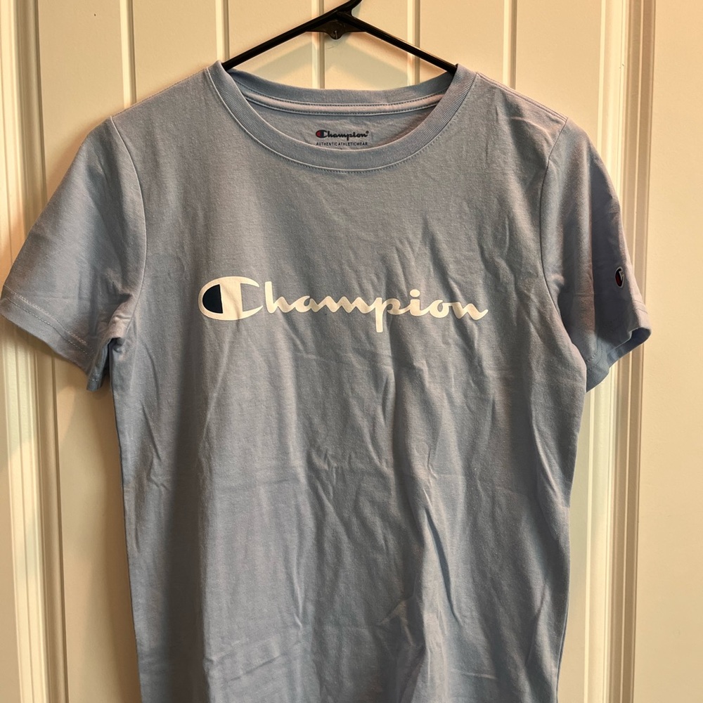 Baby Blue Champion tee
